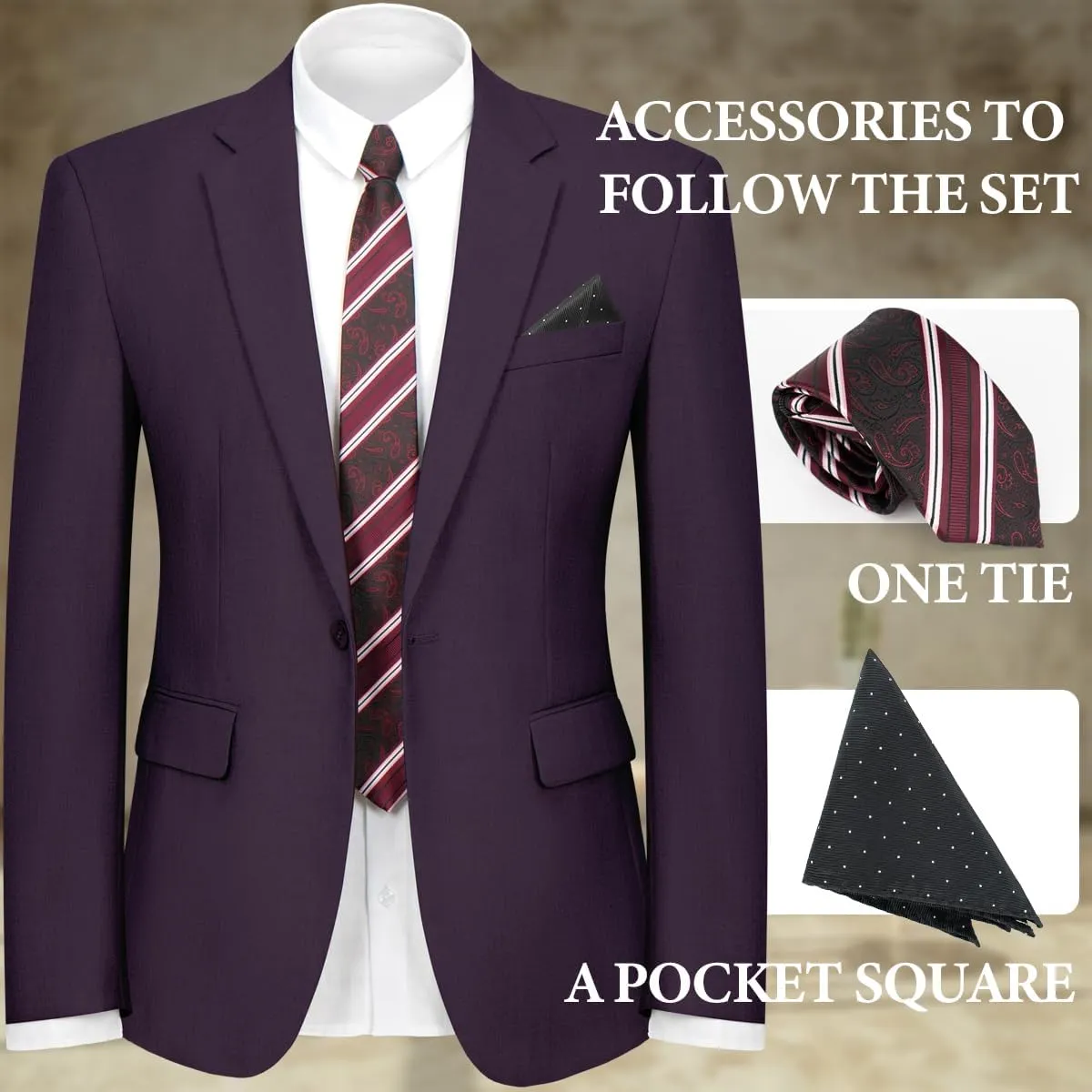 2 Piece Men's Suit One Button Slim Fit Suit for Men Solid Color Blazer and Pants Tie and Square Wedding Business Party