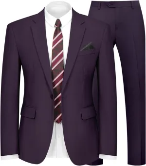 2 Piece Men's Suit One Button Slim Fit Suit for Men Solid Color Blazer and Pants Tie and Square Wedding Business Party