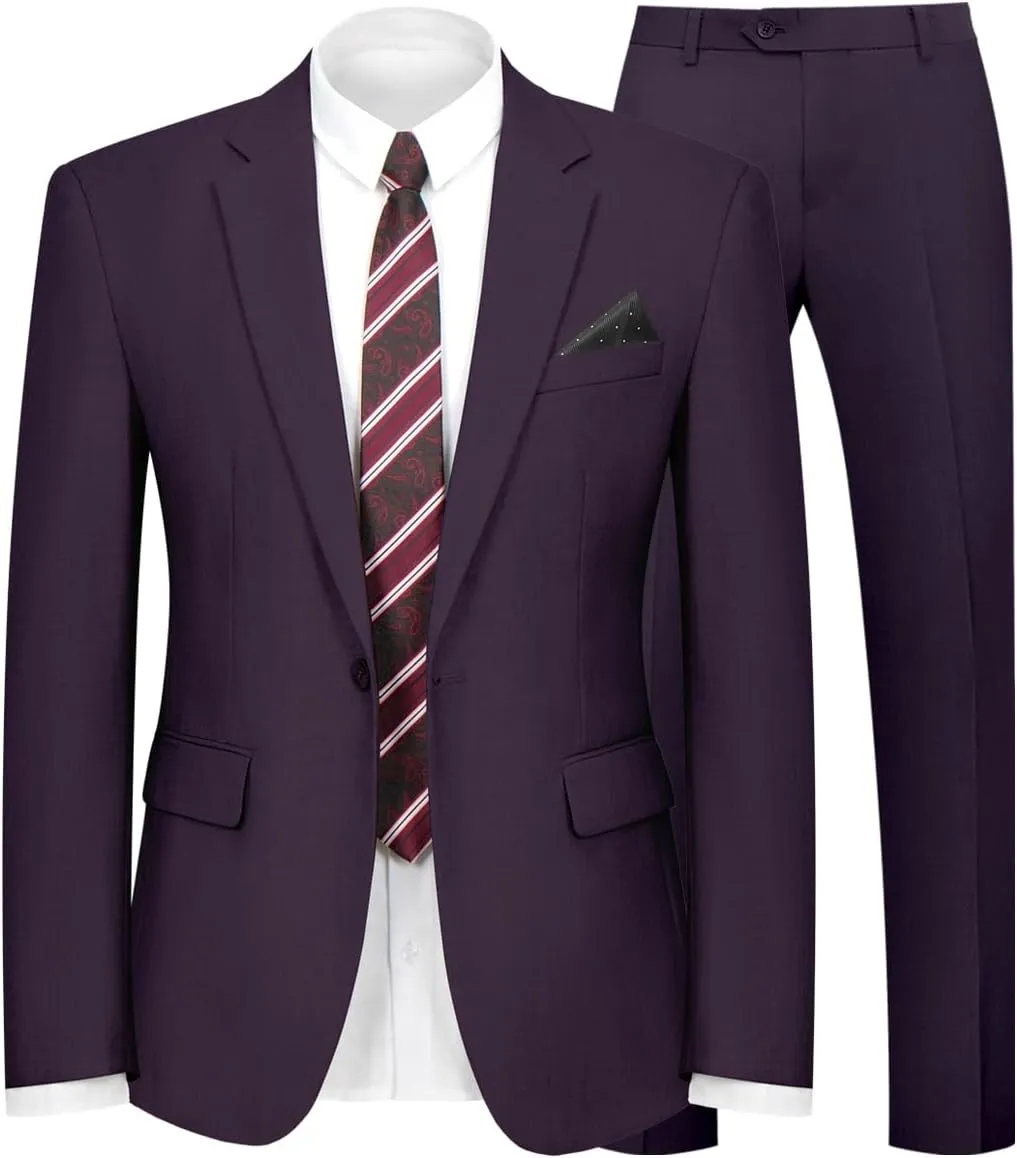 2 Piece Men's Suit One Button Slim Fit Suit for Men Solid Color Blazer and Pants Tie and Square Wedding Business Party