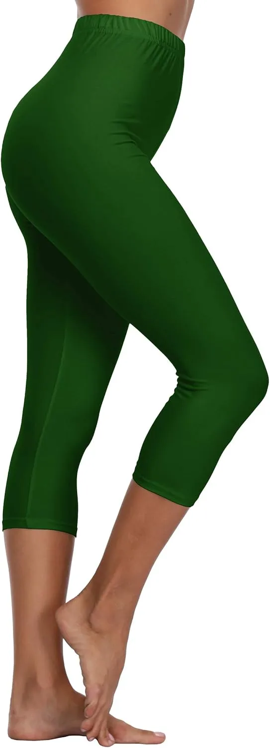 A-Wintage Women's Soft Capri Legging 3/4 Length Leggings High Waisted Cropped Tights Beach Capris