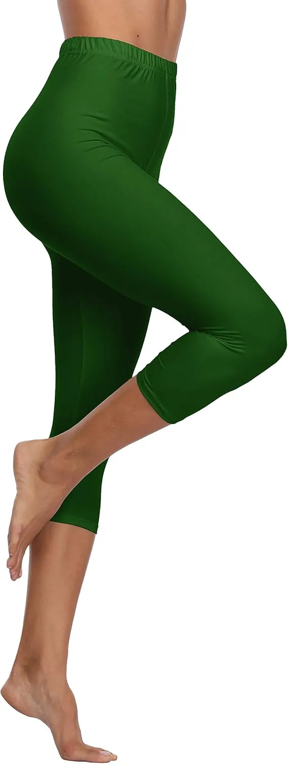 A-Wintage Women's Soft Capri Legging 3/4 Length Leggings High Waisted Cropped Tights Beach Capris