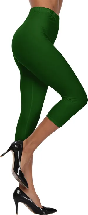 A-Wintage Women's Soft Capri Legging 3/4 Length Leggings High Waisted Cropped Tights Beach Capris