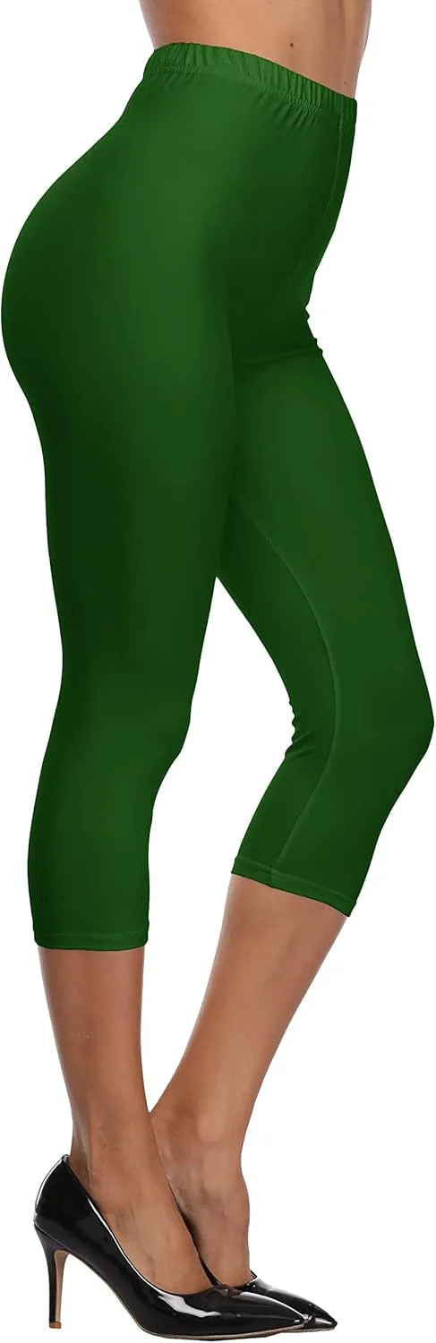 A-Wintage Women's Soft Capri Legging 3/4 Length Leggings High Waisted Cropped Tights Beach Capris