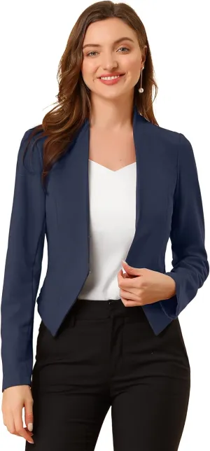 Allegra K Women's Work Office Suit Collarless Casual Cropped Blazer Jacket