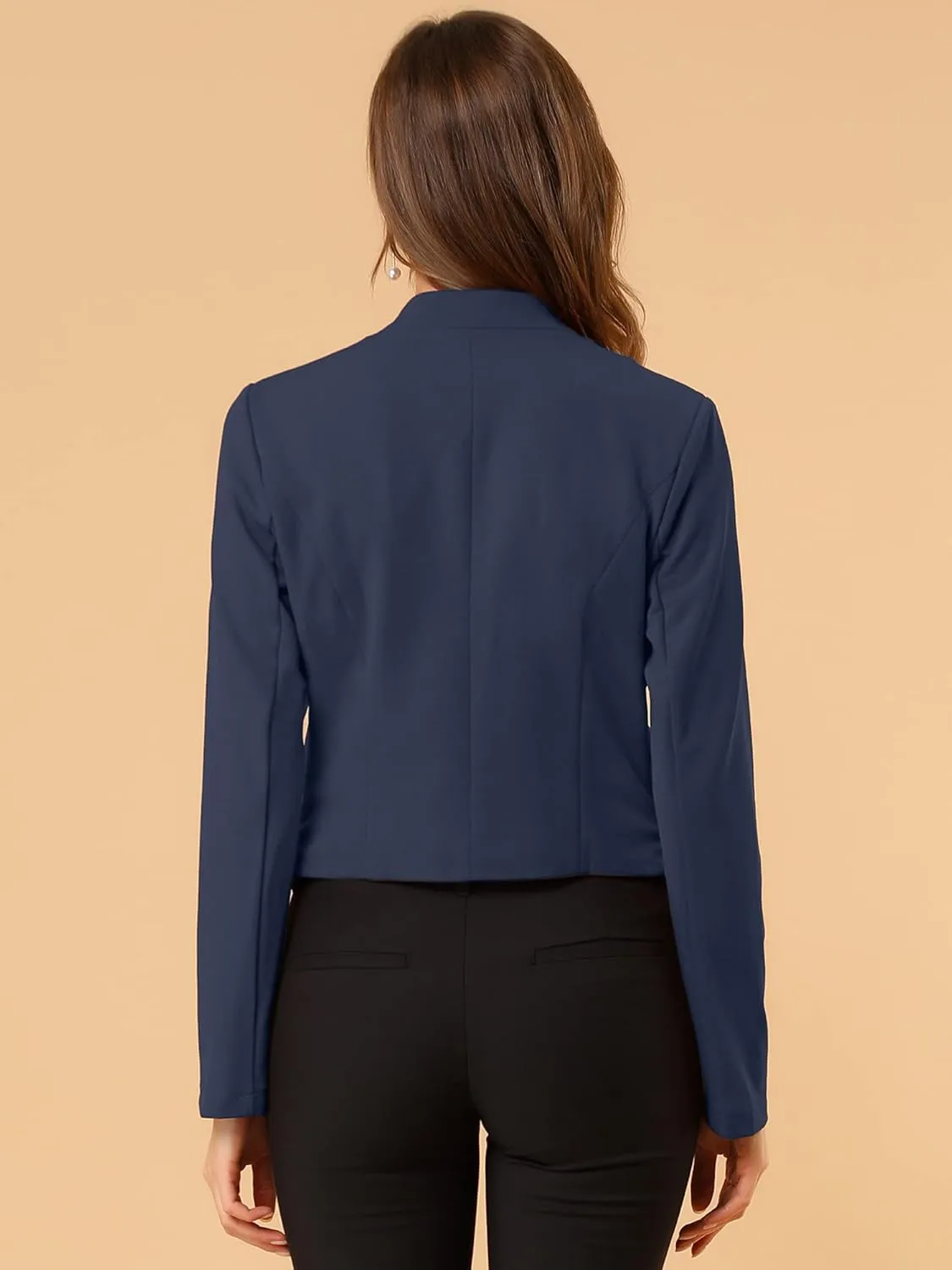 Allegra K Women's Work Office Suit Collarless Casual Cropped Blazer Jacket
