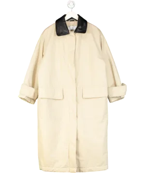 ASOS Design Beige Padded Overcoat With Faux Leather Collar UK 10