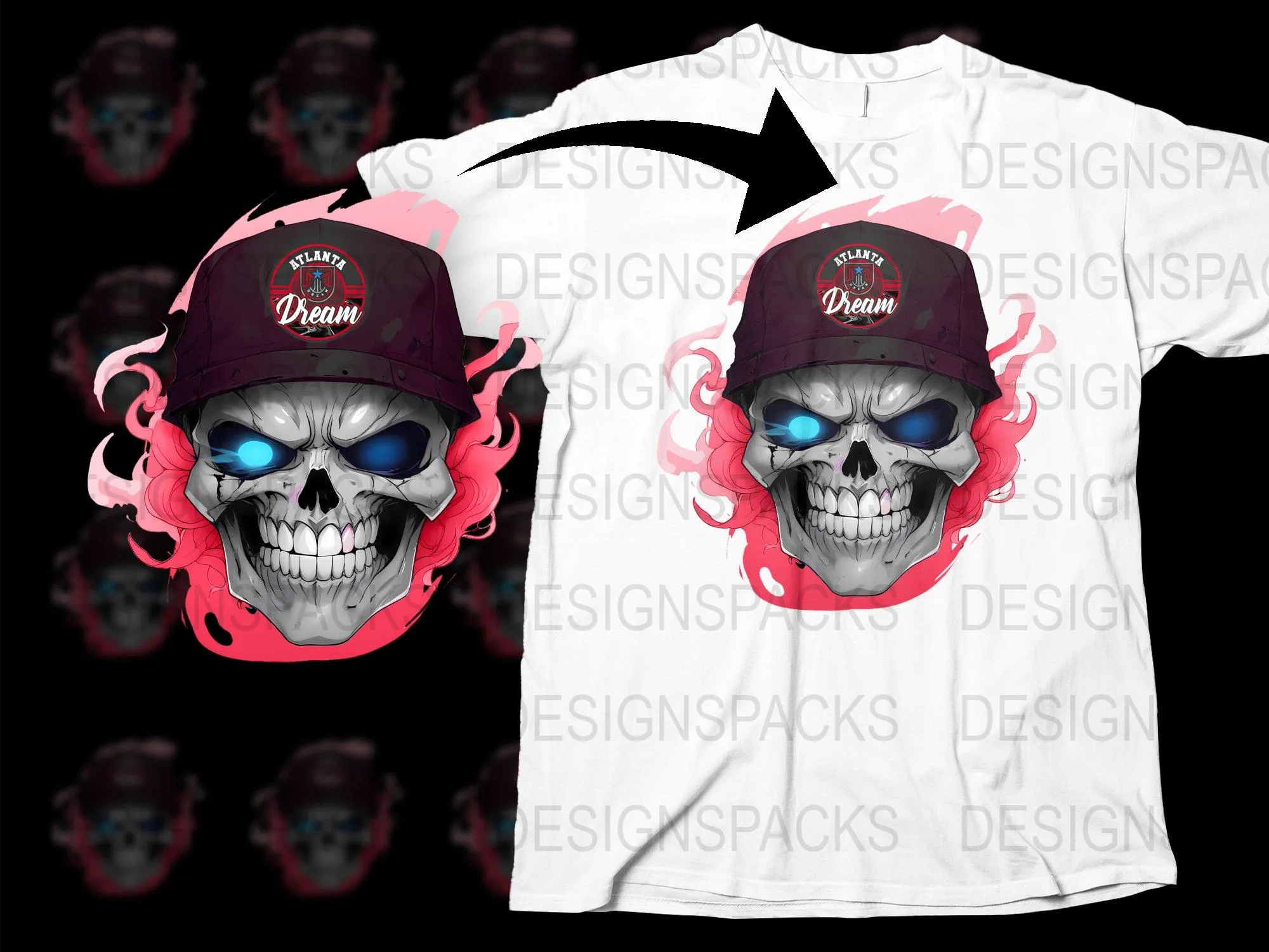 Atlanta Dream Skull with Hat Graphic Png Digital Download