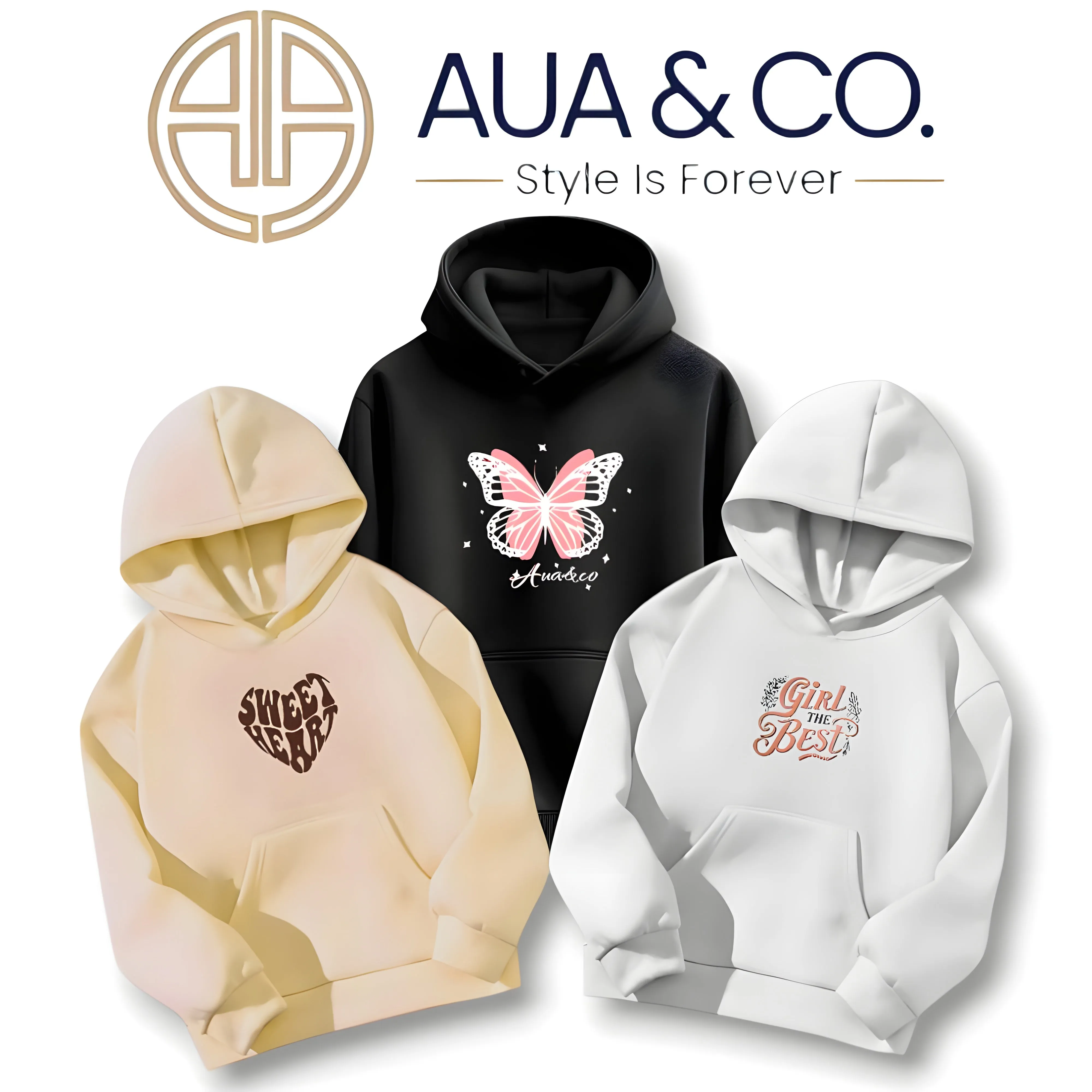 *AUA&CO Women's Winter Hoodie Bundle (Set of 3) - Premium Fleece Casual Streetwear (Beige, Black, White)*