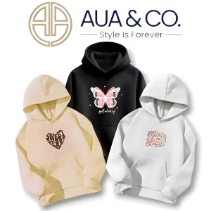 *AUA&CO Women's Winter Hoodie Bundle (Set of 3) - Premium Fleece Casual Streetwear (Beige, Black, White)*