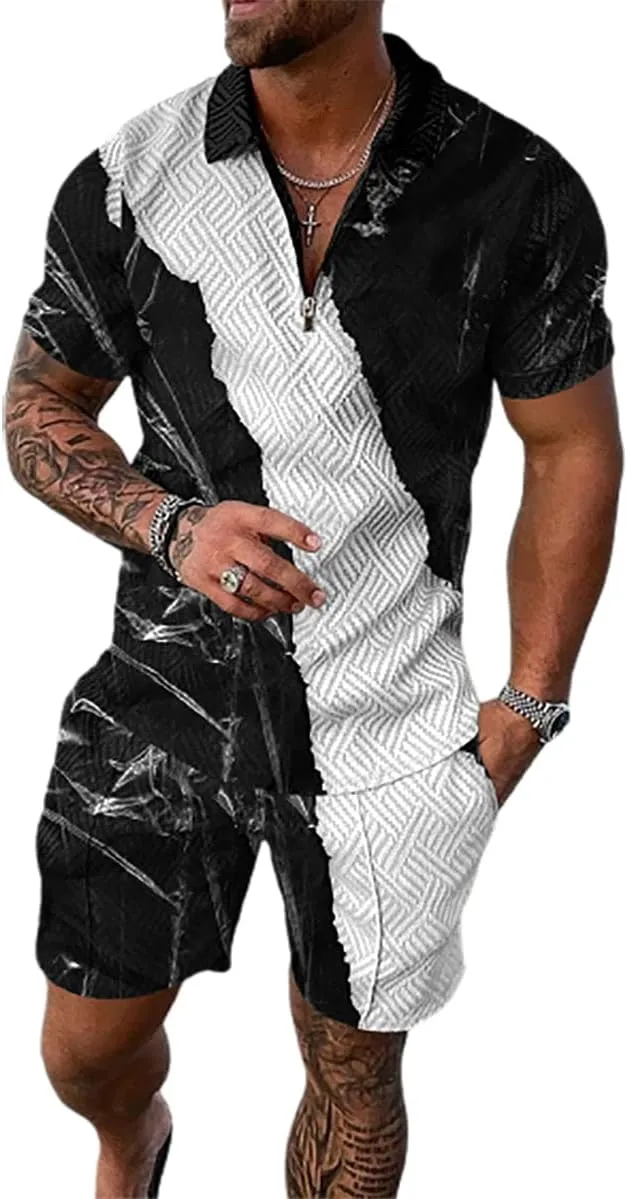 BIRW Mens Track Suits 2 Piece Summer Short Sets Outfits Fashion Polo Shirt Casual Short Sleeve and Shorts set