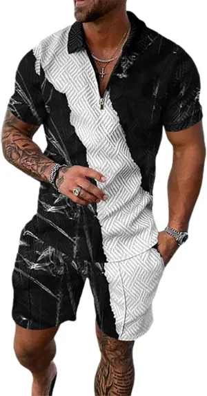 BIRW Mens Track Suits 2 Piece Summer Short Sets Outfits Fashion Polo Shirt Casual Short Sleeve and Shorts set