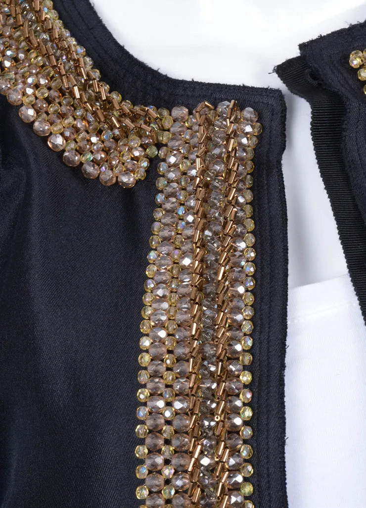 Black Lightweight Woven Wool and Silk Jacket With Bead and Sequin Embellished Trim