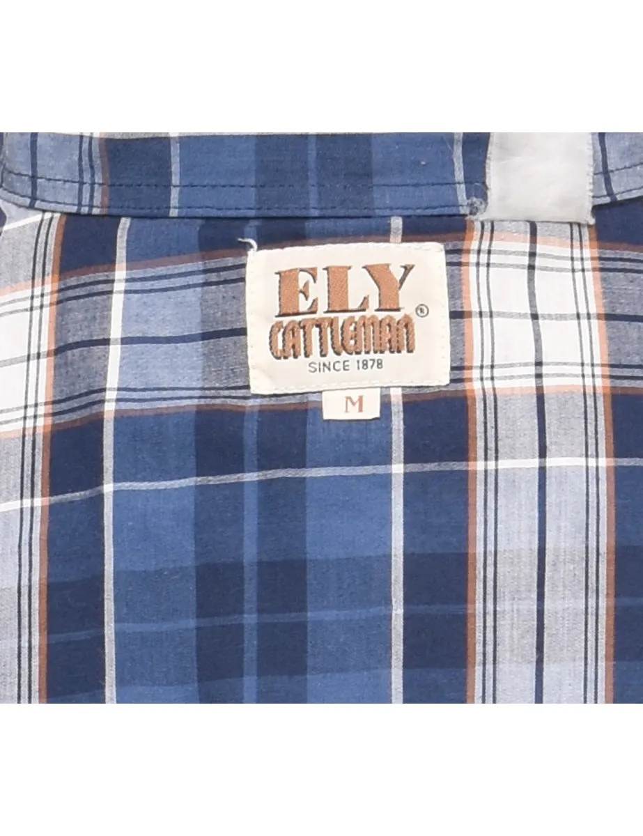 Blue Short Sleeve Checked Shirt - M