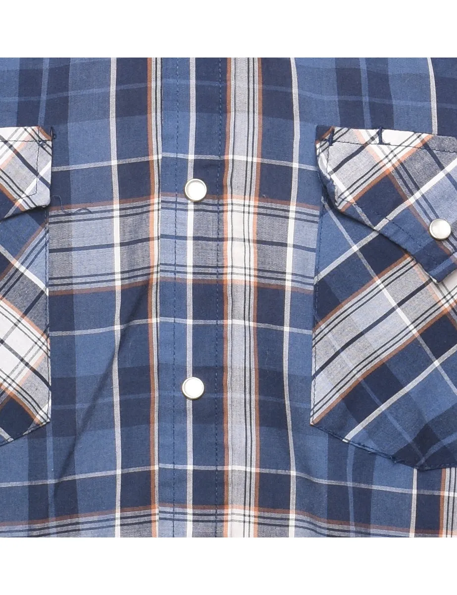 Blue Short Sleeve Checked Shirt - M