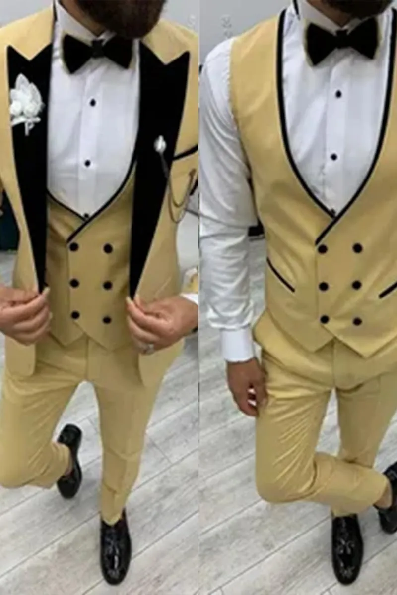Boys Tuxedo Suit 3 Piece Peak Lapel Slim Fit Suit for Boy Classic Jacket Double Breasted Vest Pants Set Wedding Prom