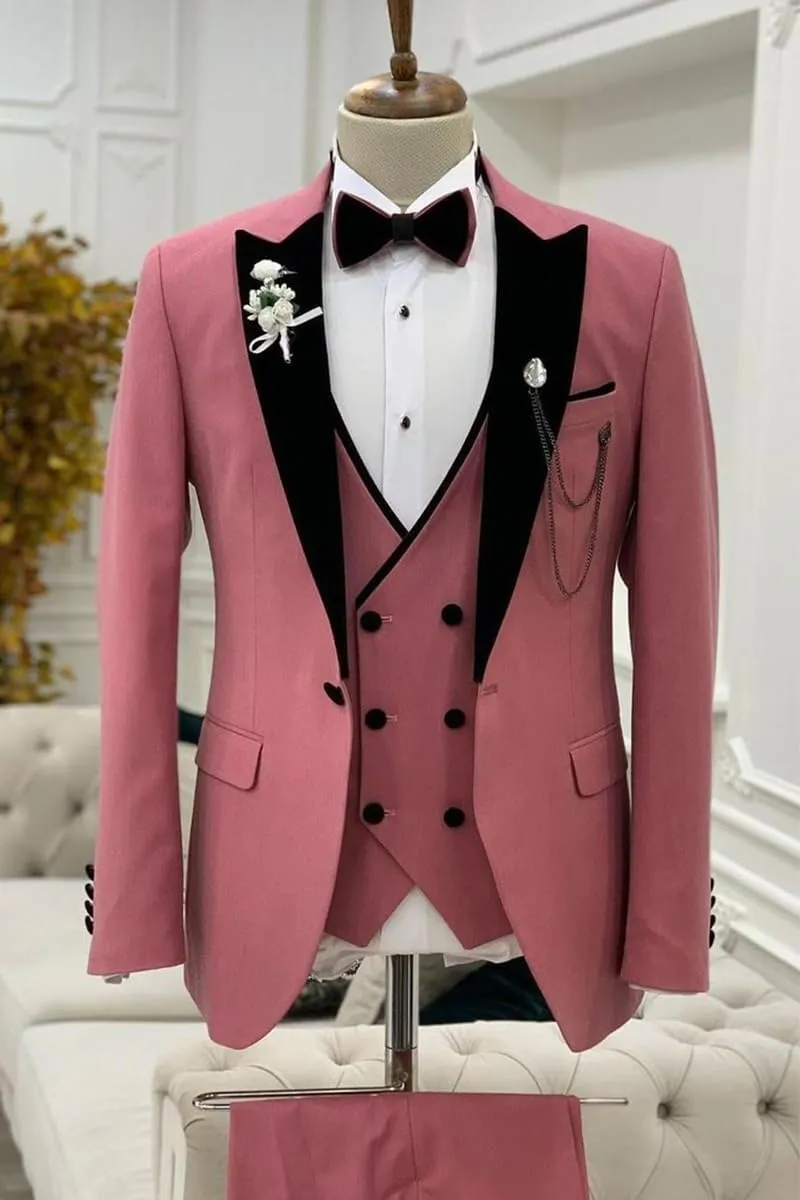 Boys Tuxedo Suit 3 Piece Peak Lapel Slim Fit Suit for Boy Classic Jacket Double Breasted Vest Pants Set Wedding Prom