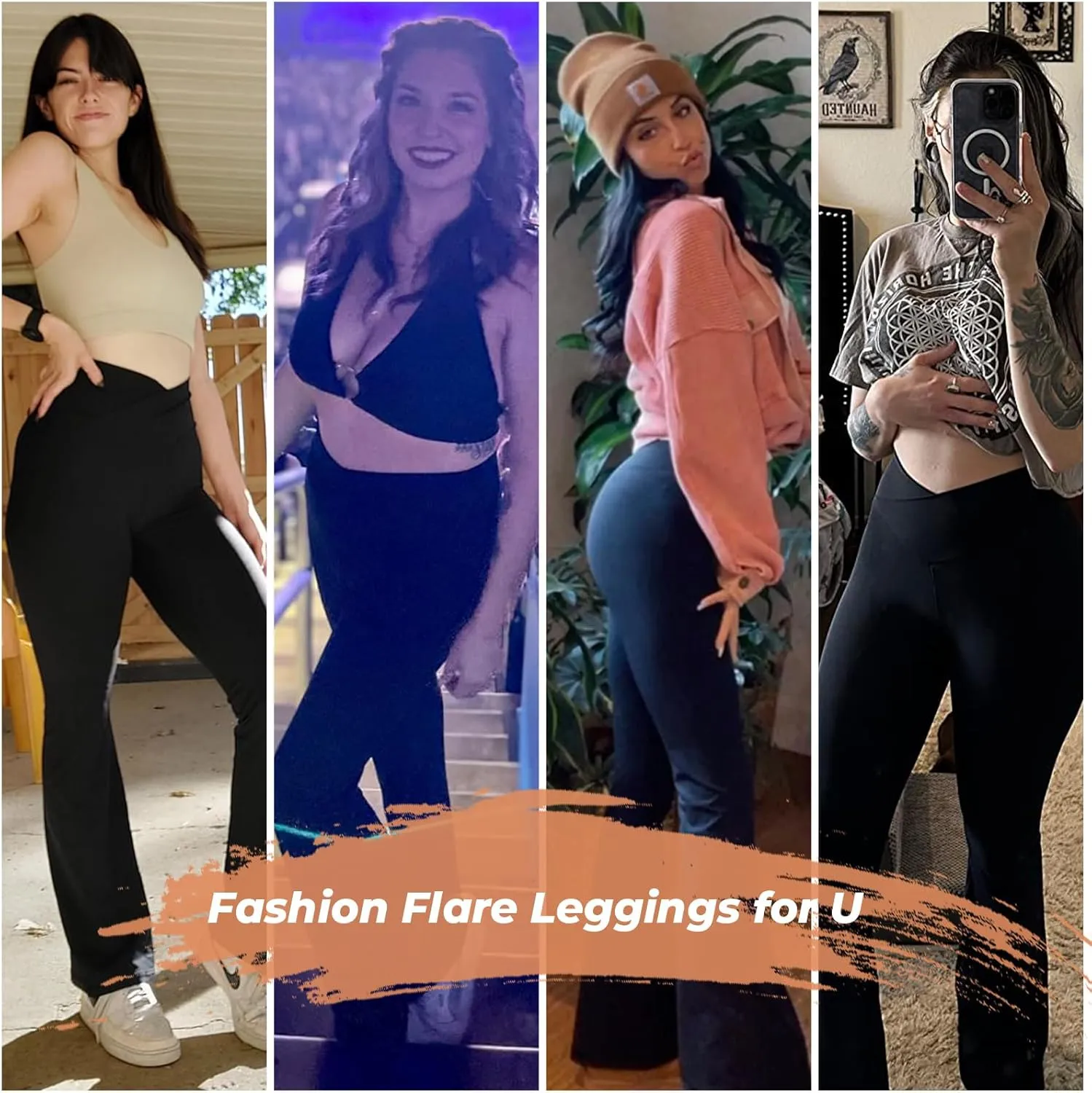 Buauty Black Flare Leggings for Women, High-Waisted Crossover Yoga Flared Pants Bootcut Casual Gym Workout Clothes