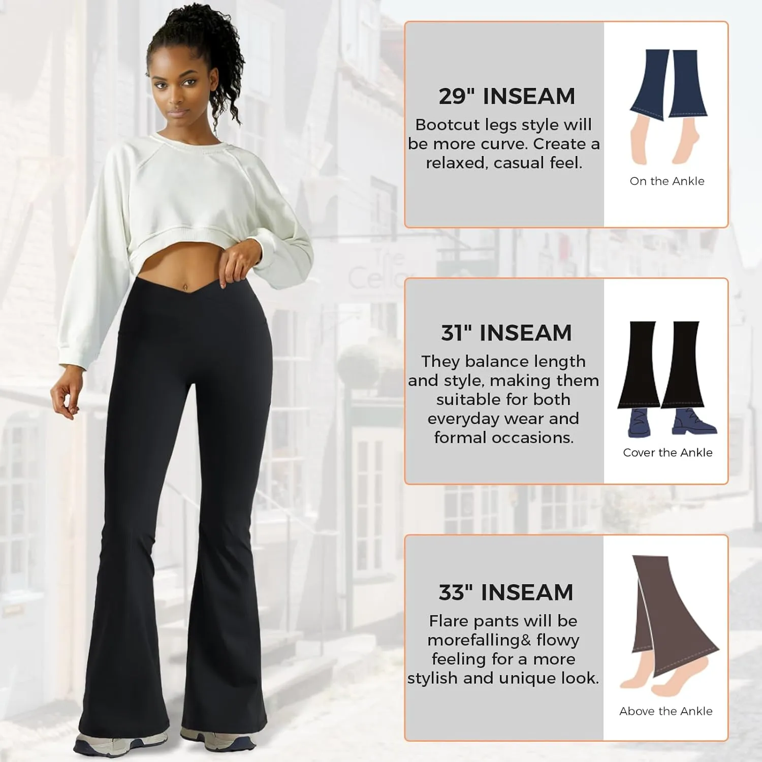 Buauty Black Flare Leggings for Women, High-Waisted Crossover Yoga Flared Pants Bootcut Casual Gym Workout Clothes