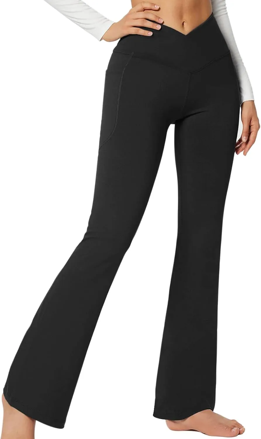 Buauty Black Flare Leggings for Women, High-Waisted Crossover Yoga Flared Pants Bootcut Casual Gym Workout Clothes
