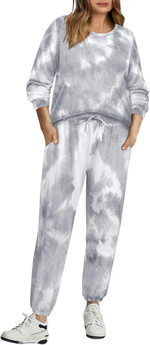CARCOS Plus Size 2 Piece Outfits for Women Tie Dye Fall Sets for Womens Winter Lounge Set Track Suits Jogger Sets XL-5XL