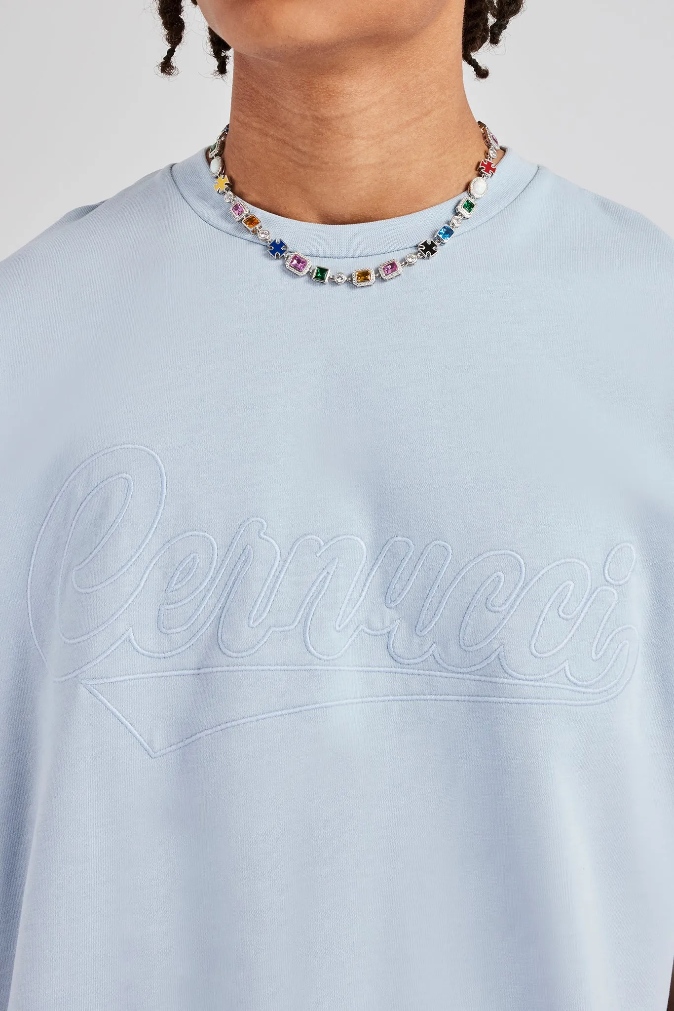 Cernucci Script Oversized T-Shirt - Light Blue