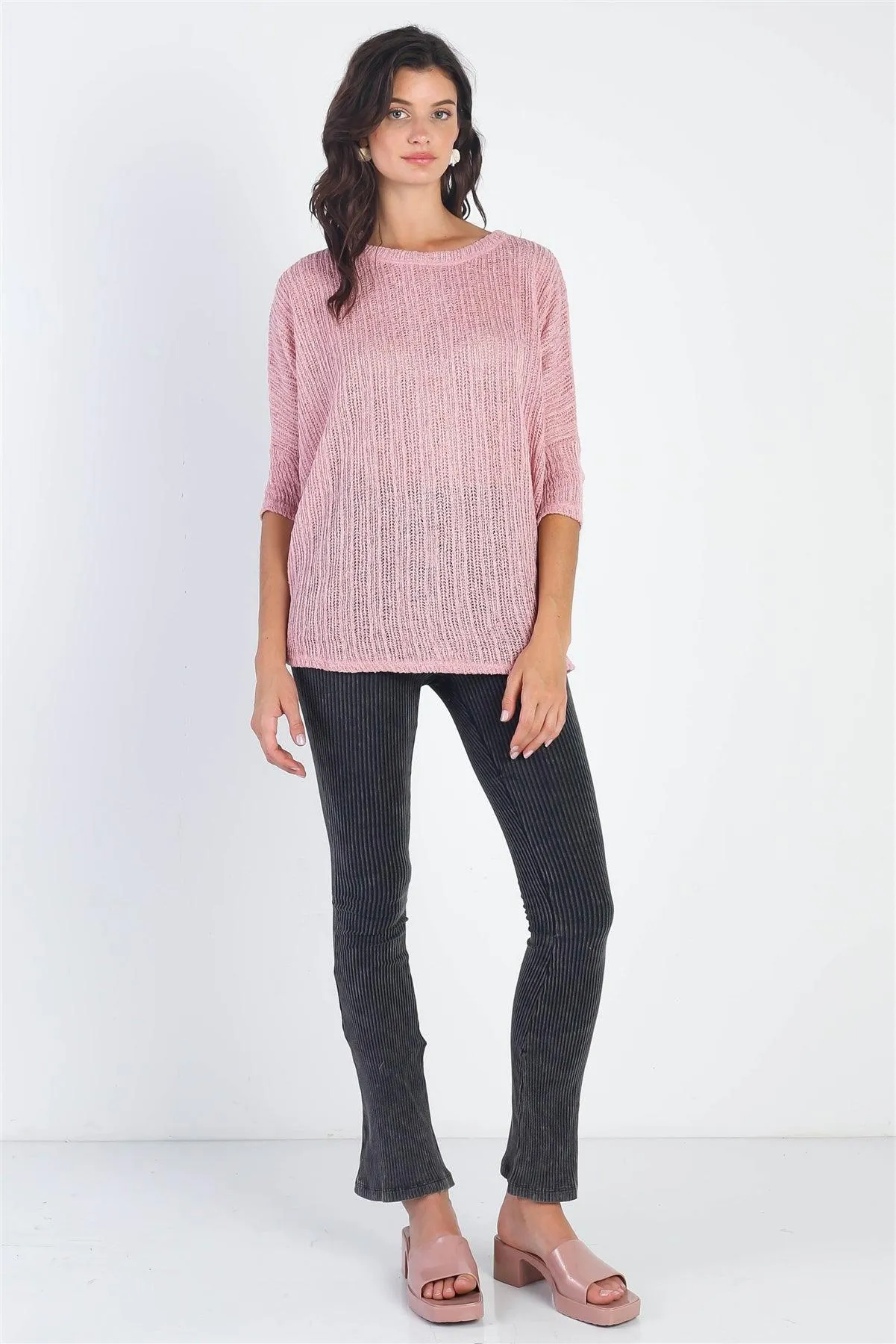 Charcoal Washed Cotton Ribbed Flare Legging Pants /3-2-1