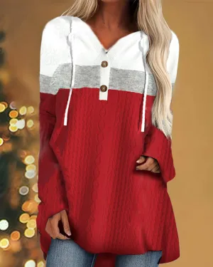 Contrast button casual hoodie