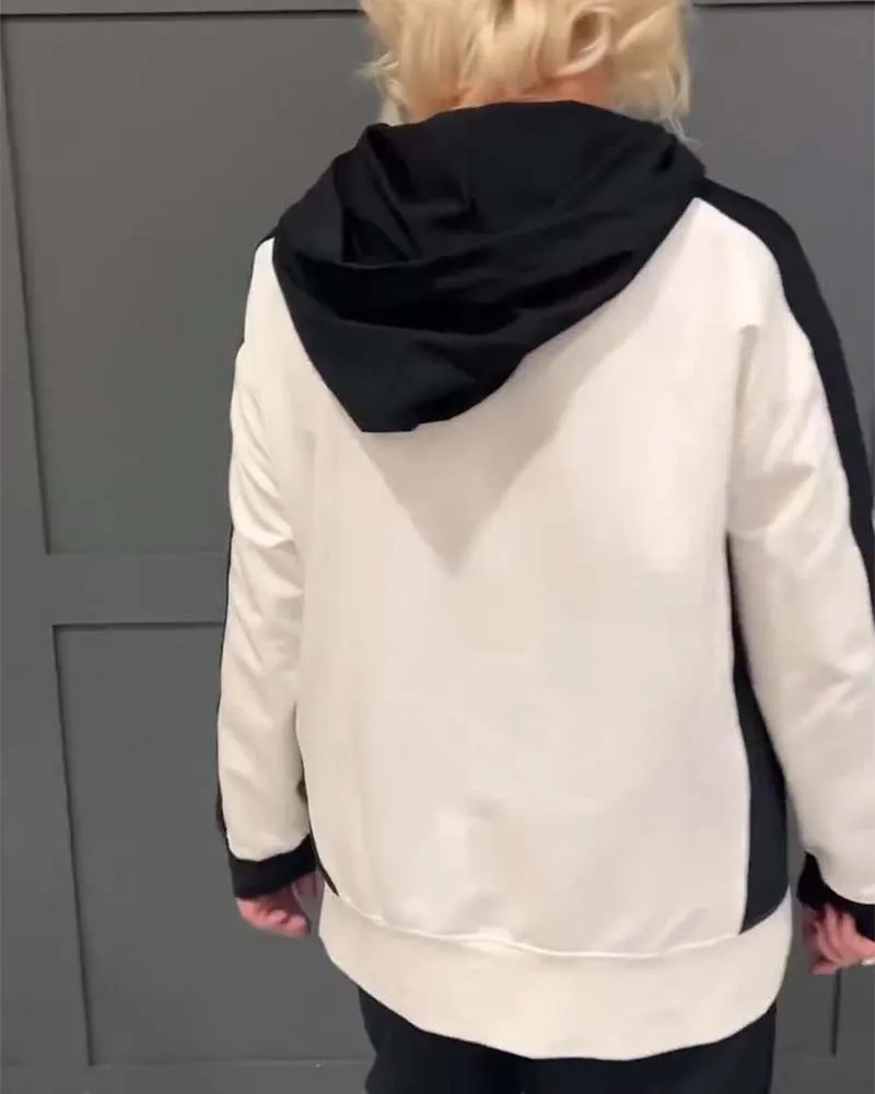 Contrast color casual hoodie