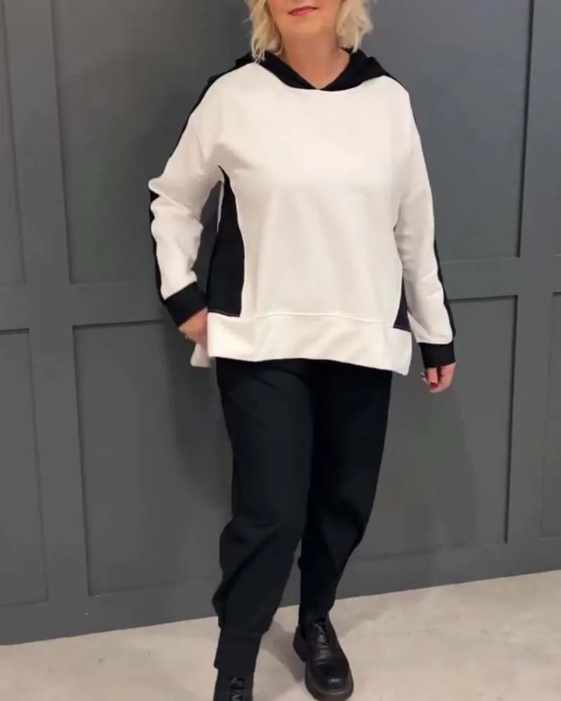 Contrast color casual hoodie