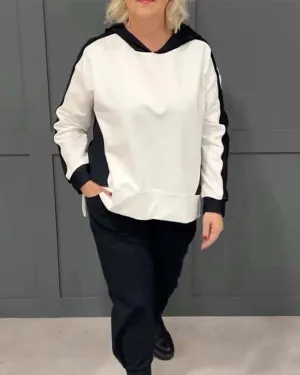 Contrast color casual hoodie