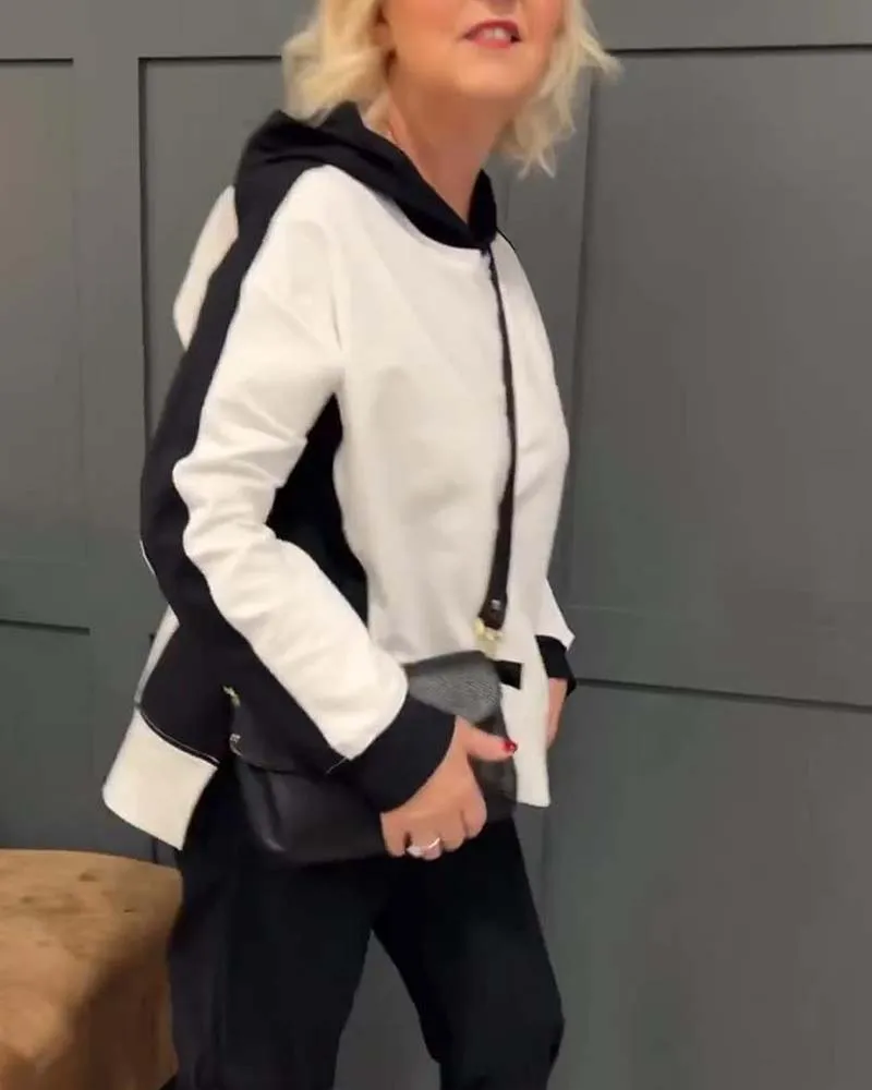 Contrast color casual hoodie