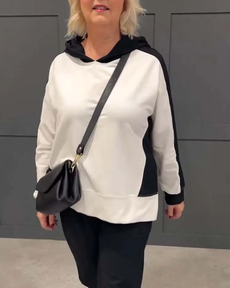 Contrast color casual hoodie