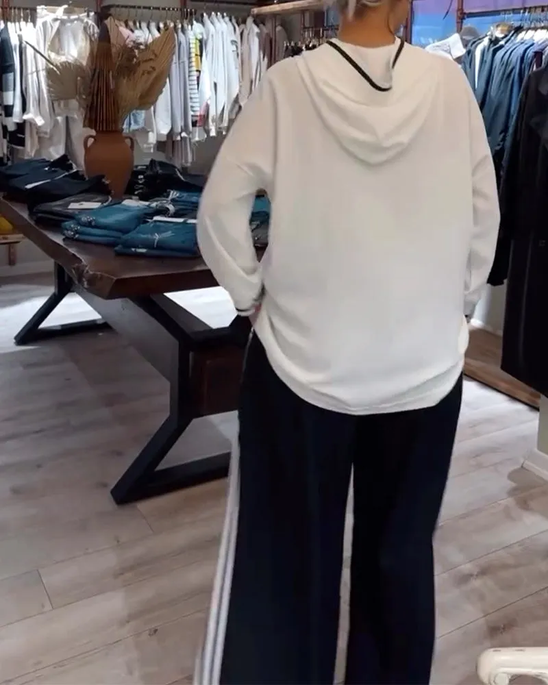 Contrast stripe print casual hoodie