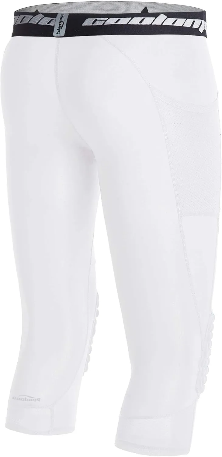 COOLOMG Basketball Leggings with Knee Pads for Kids Youth 3/4 Compression Pants Capri Tights Side Pockets