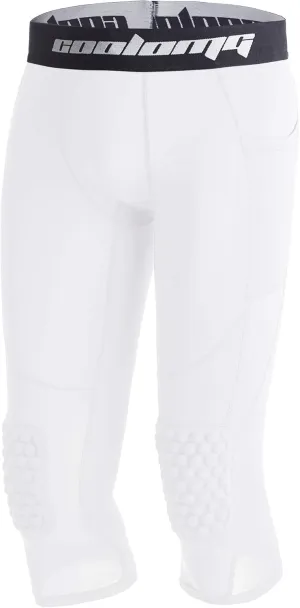 COOLOMG Basketball Leggings with Knee Pads for Kids Youth 3/4 Compression Pants Capri Tights Side Pockets