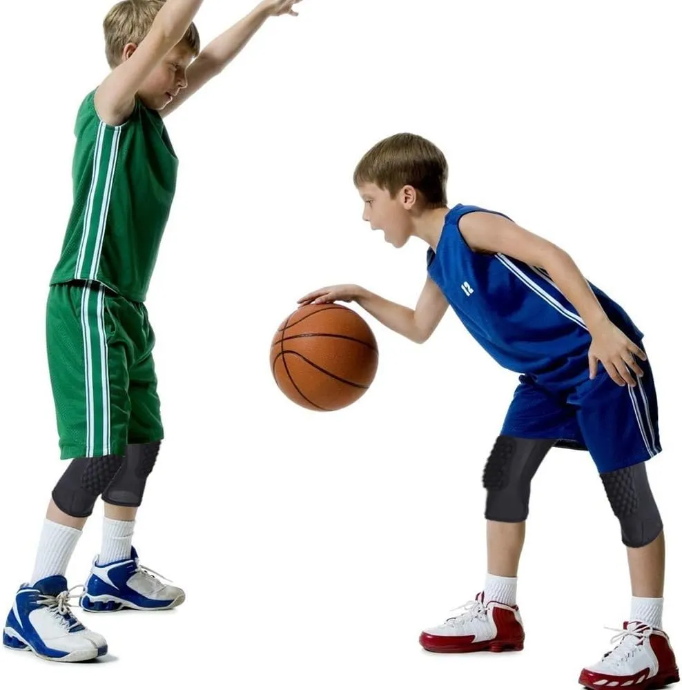 COOLOMG Basketball Leggings with Knee Pads for Kids Youth 3/4 Compression Pants Capri Tights Side Pockets