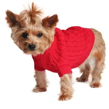 Doggie Design - Cable Knit Dog Sweater Fiery Red