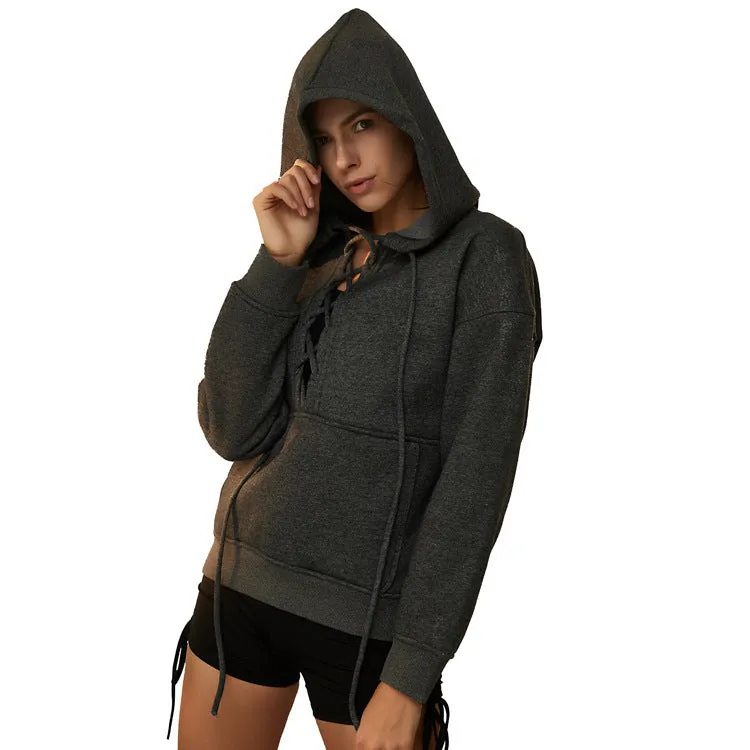 Drawstring Lace-Up Hoodies Sweatshirt with Pocket
