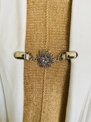 Dress Clips Flower Waist Clip Cardigan Clip Floral Sweater Clip Silver Dress Clip Sweater Clips Gift Gifts for Her by Fabulici