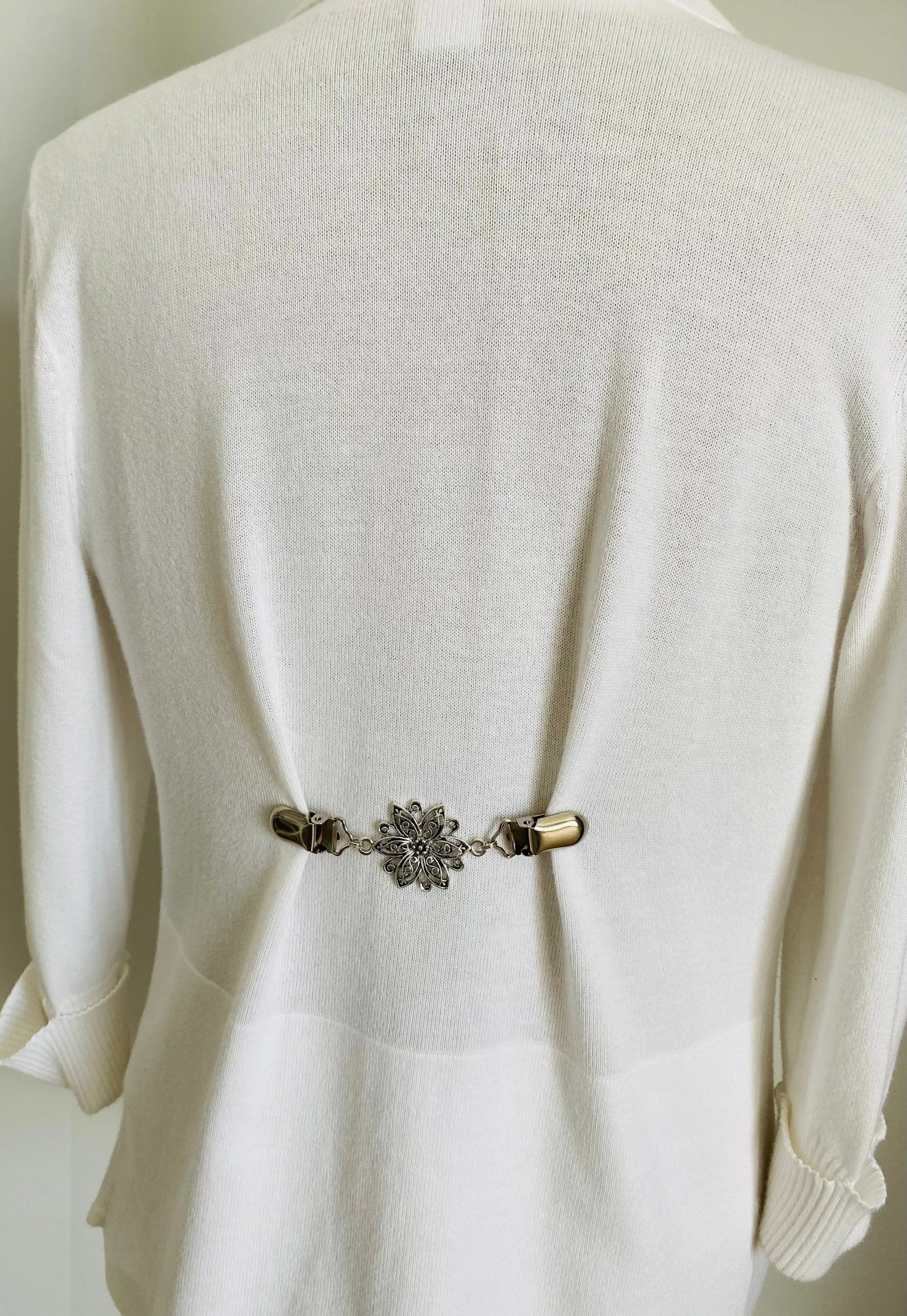 Dress Clips Flower Waist Clip Cardigan Clip Floral Sweater Clip Silver Dress Clip Sweater Clips Gift Gifts for Her by Fabulici