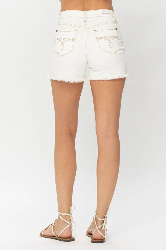 Ecru w/Pocket Embroidery Shorts