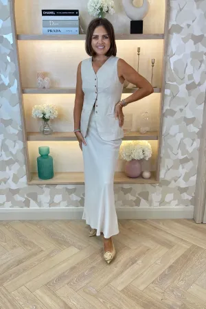 Elsa Longline Linen Waistcoat In Neutral