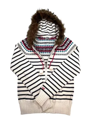 Faux Fur Full Zip Hooded Knit Sweater