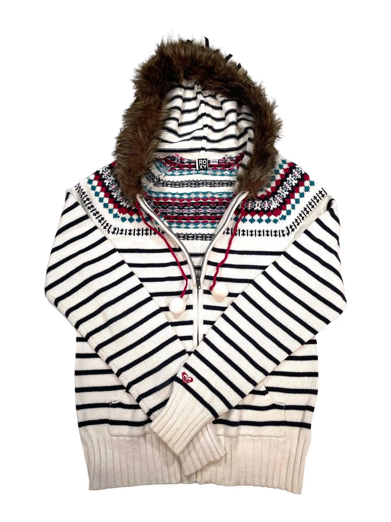 Faux Fur Full Zip Hooded Knit Sweater