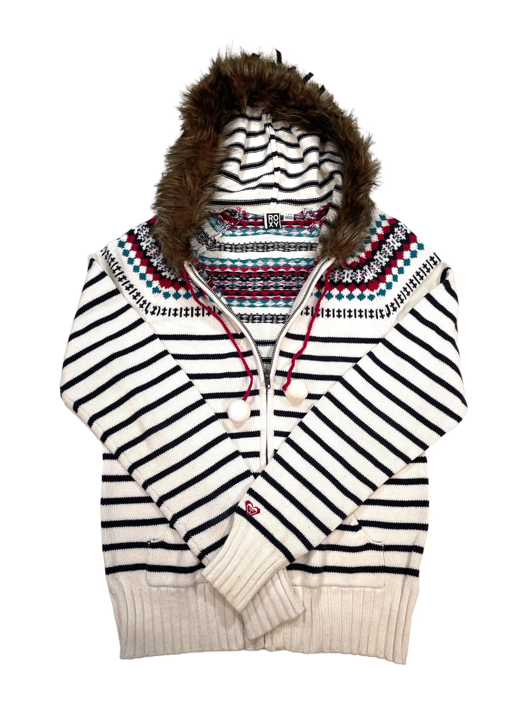 Faux Fur Full Zip Hooded Knit Sweater