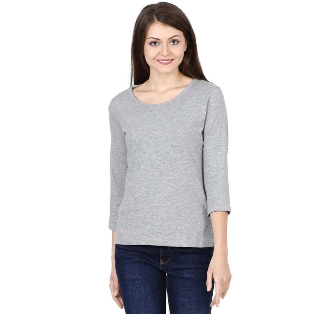 Female Round Neck Solid Full Sleeve T-Shirts