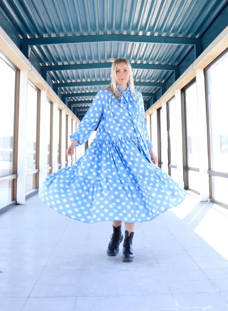Flowy Dress Long Polka Dots Blue