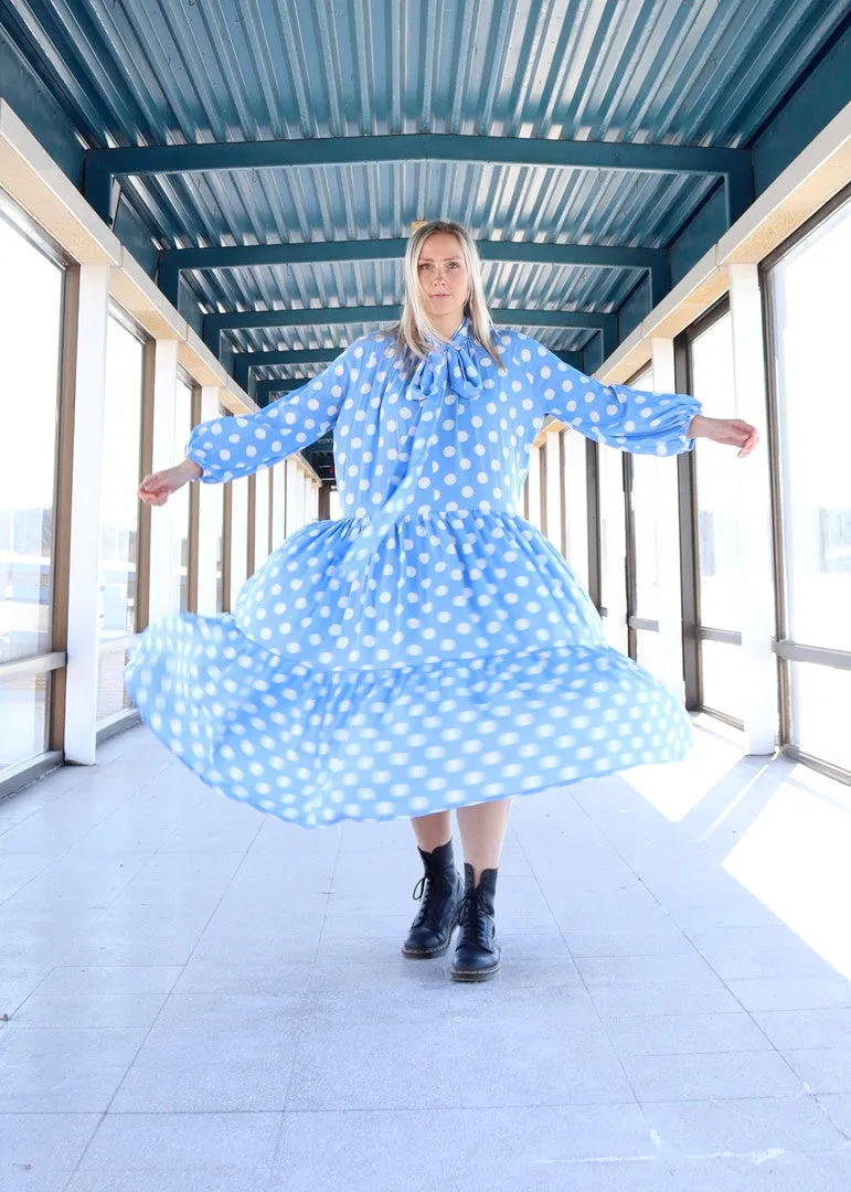 Flowy Dress Long Polka Dots Blue