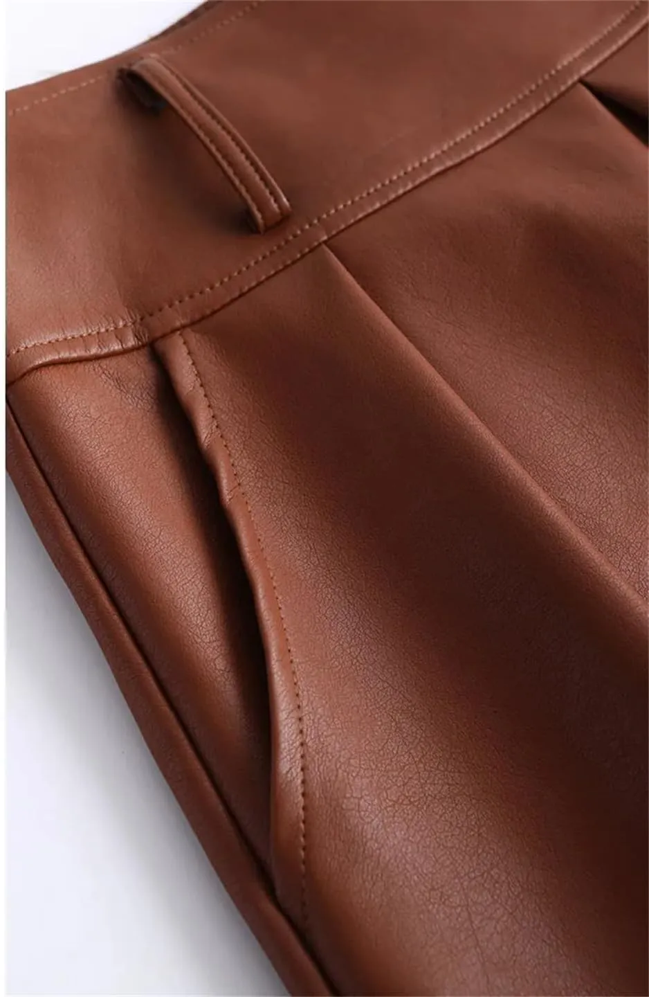 Fnfmrfmr Women's Black Faux Leather High Waist Pleated Flare Midi Skirt with Pocket Slim