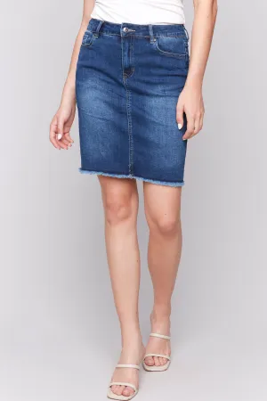 FRAYED HEM DENIM SKIRT